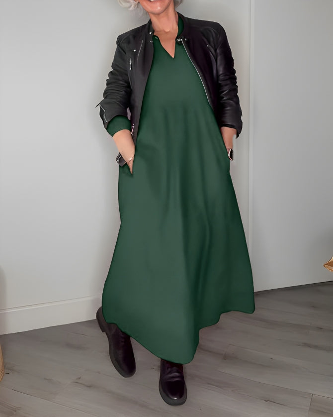 Amanda™ - Schlank machendes langes Kleid mit V-Ausschnitt