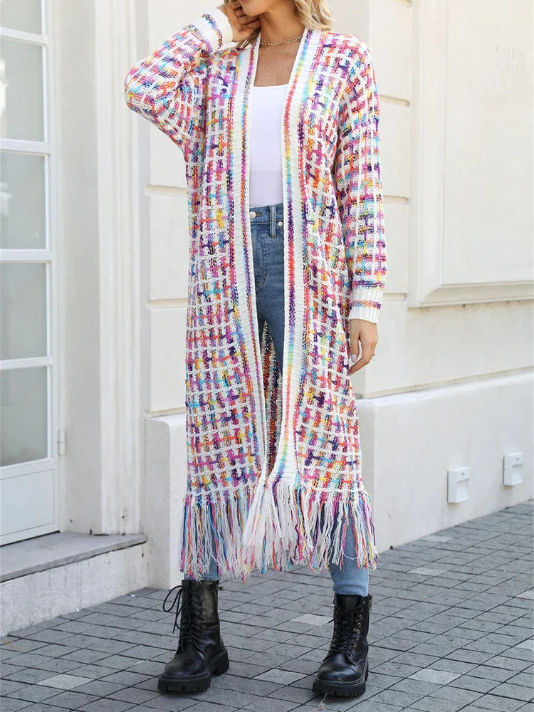 Kenzie™ – Lange Boho-Strickjacke mit Fransen